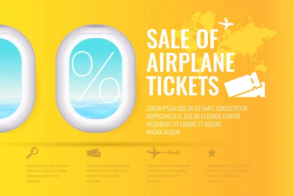 Εννοιολογική αφίσα πωλήσεων και εκπτώσεις εισιτηρίων αεροπλάνο. — Διανυσματικό Αρχείο