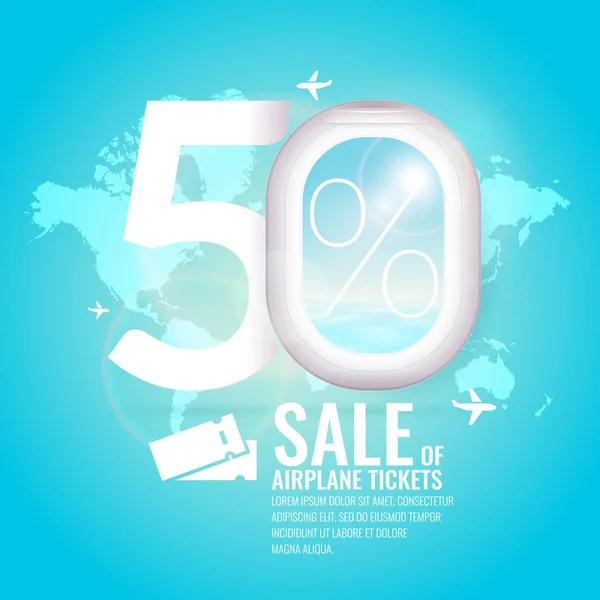 Εννοιολογική αφίσα πωλήσεων και εκπτώσεις εισιτηρίων airaplane. — Διανυσματικό Αρχείο
