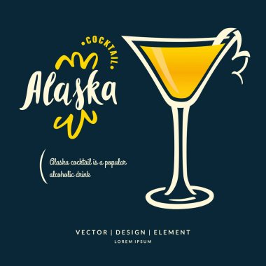Modern elle çizilmiş alkol kokteyl Alaska için etiket yazı.
