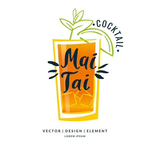 Modern elle çizilmiş alkol için etiket yazı kokteyl Mai Tai. — Stok Vektör
