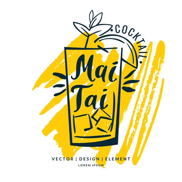 Moderne hand getrokken belettering label voor alcohol cocktail Mai Tai. — Stockvector