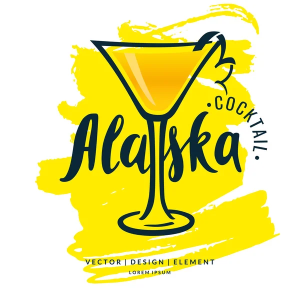 Etiqueta de letras dibujada a mano moderna para cóctel de alcohol Alaska . — Vector de stock