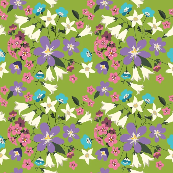 Vector seamless pattern with wild flowers — Stock Vector