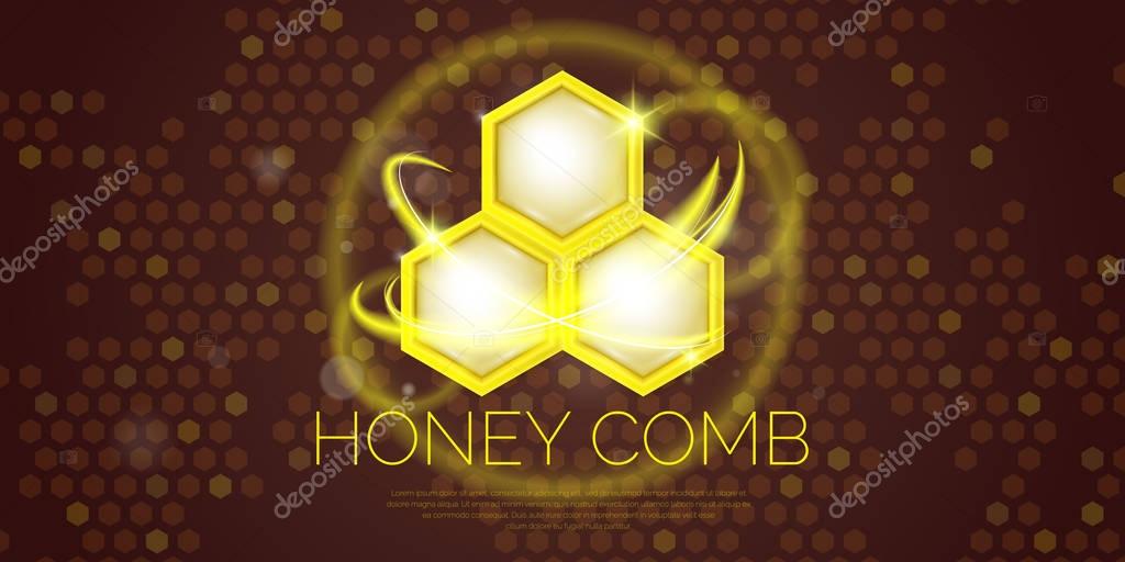 Modern poster for sale of cosmetics based on honey and bee products. Vector template and sign with honeycomb.