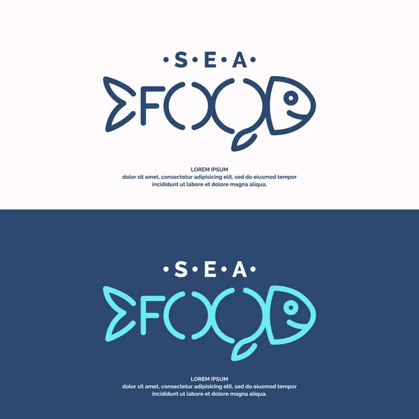 Conjunto conceptual moderno de logos vectoriales mariscos con peces . — Vector de stock