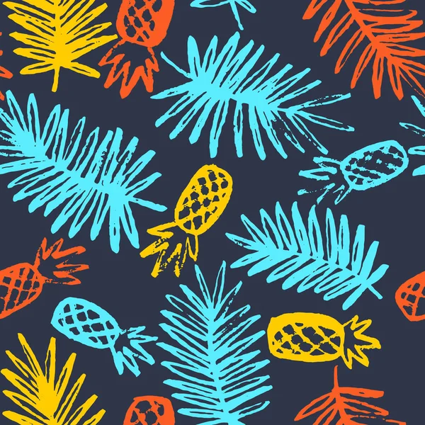Modernes nahtloses Muster mit Ananas und Palmblättern — Stockvektor