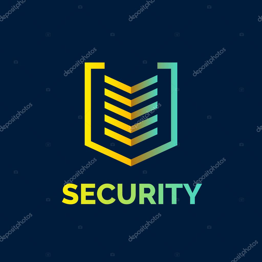 Linear shield, a symbol of security, protection and reliability. Minimalistic vector illustration on dark blue background