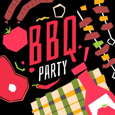 Modern poster Barbekü partisi ile damalı bir masa örtüsü, Barbekü, sebze
