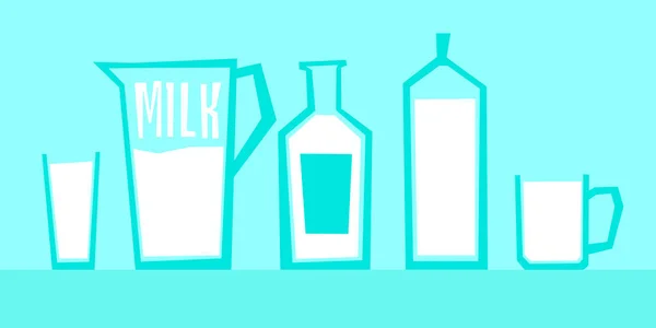 Ilustração vetorial de leite em diferentes recipientes de vidro — Vetor de Stock