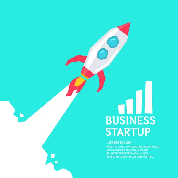 Vector illustration for business startup with a soaring rocket. — Stock Vector