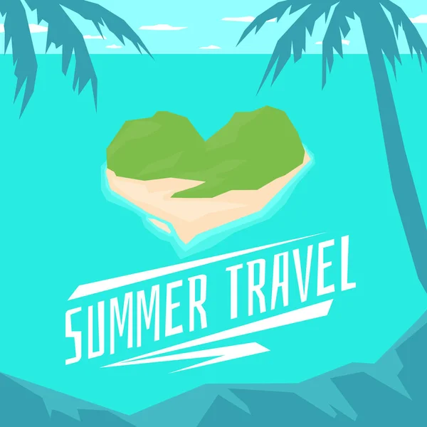 Modern poster summer travel to the island in the shape of a heart — Stock Vector