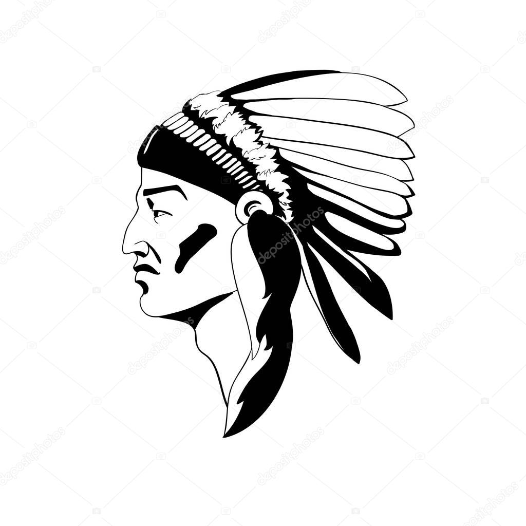 Stylized profile of the Indian chief in traditional ceremonial headdress.