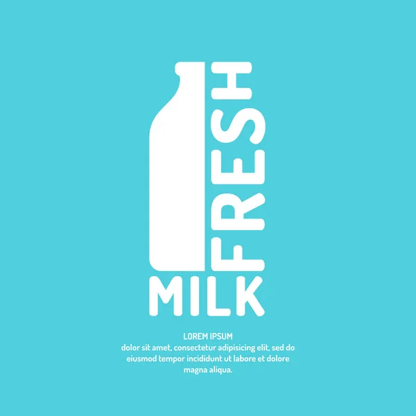 Cartaz de leite fresco com uma garrafa e texto, ilustração vetorial em estilo minimalista plano — Vetor de Stock