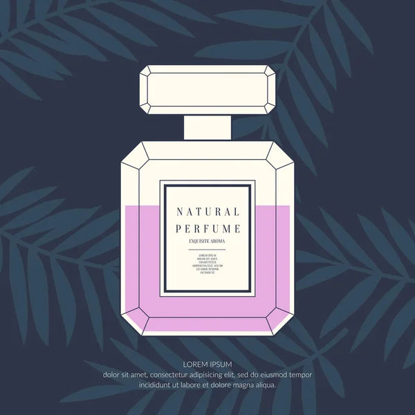 Klasik retro şişe parfüm tropikal bir arka plan üzerinde. — Stok Vektör