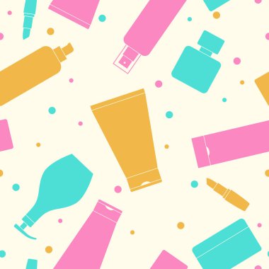 Konteyner kozmetik için seamless modeli. Renk siluet teneke ve şişe.