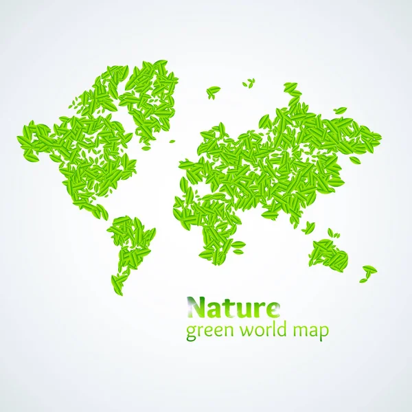 Illustration vectorielle de la Nature carte verte du monde avec des feuilles sur fond blanc. Affiche lumineuse sur le thème écologique — Image vectorielle