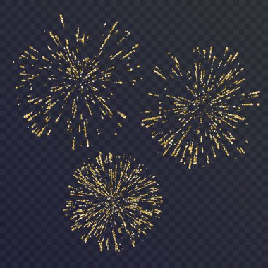 Üç öğe, koyu arka plan üzerinde havai fişek parlak kümesi. Vektör çizim