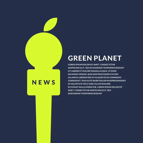 Jasne plakat z mikrofonem i Apple na temat eco na ciemnym tle. Ilustracja wektorowa w płaski — Wektor stockowy