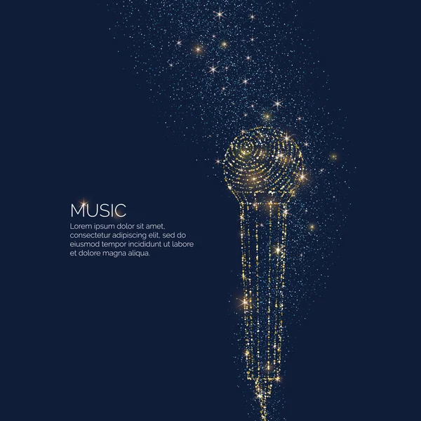 Lichte muziek poster met microfoon van glitter plaats voor tekst. Vectorillustratie — Stockvector