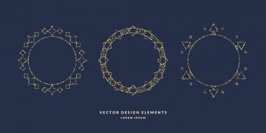 Modern geometrik dairesel kare altın glitter metin için karanlık bir arka plan üzerinde ayarlayın. Vektör çizim