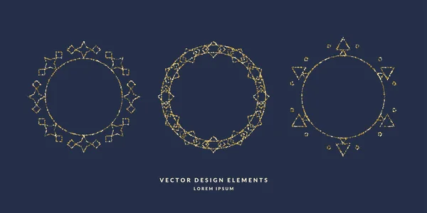 Ensemble de cadres circulaires géométriques modernes pour le texte de paillettes d'or sur un fond sombre. Illustration vectorielle — Image vectorielle