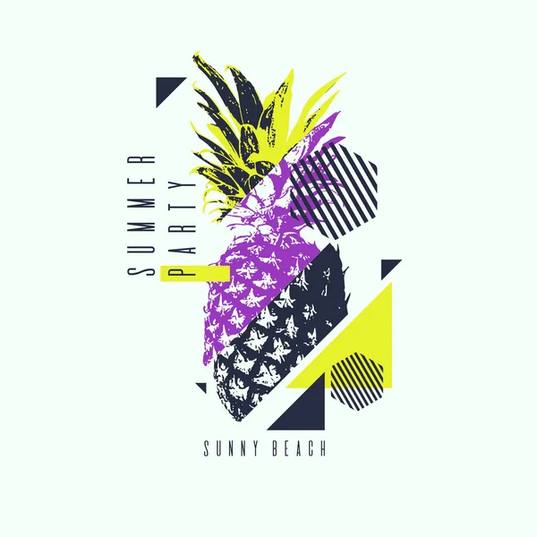 Modne nowoczesny plakat z ananasem, letnia impreza. — Wektor stockowy