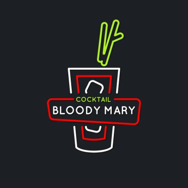 Gösterim amacıyla bar menüsü alkollü kokteyl Bloody Mary. Vektör çizim için bir arka plan üzerinde bir içki.