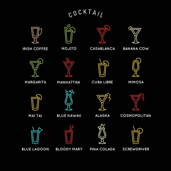 Illustration pour bar menu ensemble cocktails alcoolisés. Dessin vectoriel d'une boisson en arrière-plan . — Image vectorielle