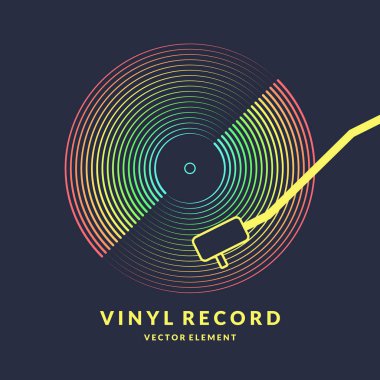 Vinil plağın posteri. Koyu arkaplanda vektör illüstrasyonu