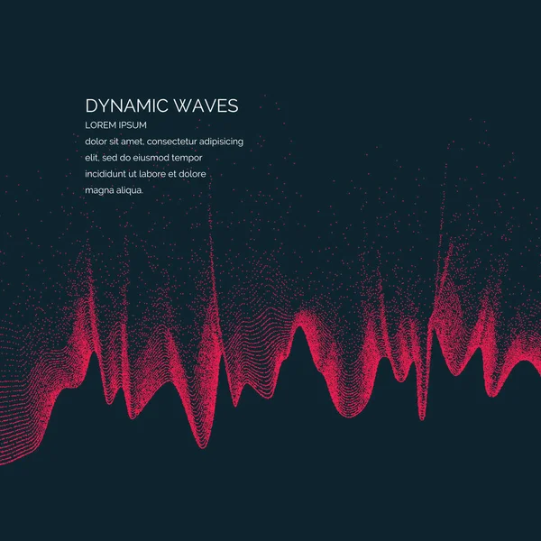 Fond abstrait vectoriel avec des ondes dynamiques colorées, une ligne et des particules. Illustration dans un style minimaliste — Image vectorielle