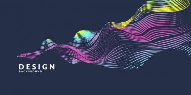 Renkli dinamik dalgalar, çizgi ve parçacıklara sahip soyut vektör arkaplanı.