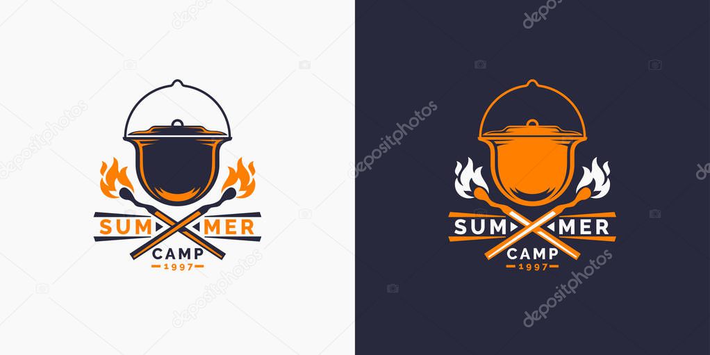 Camping and outdoor adventure retro logo. The emblem for cub scouts. Sign for the Hiking.
