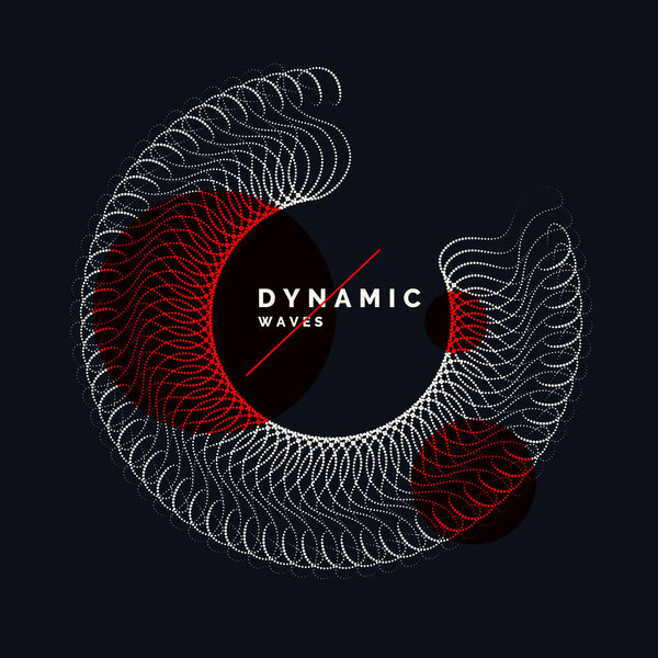 Векторный абстрактный фон с динамическими волнами, линией и частицами.