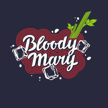 Modern elle çizilmiş alkol için etiket yazı kokteyl Bloody Mary.