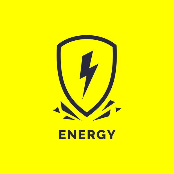 Modern, minimalist logo enerji. Şimşek işareti kalkan. — Stok Vektör