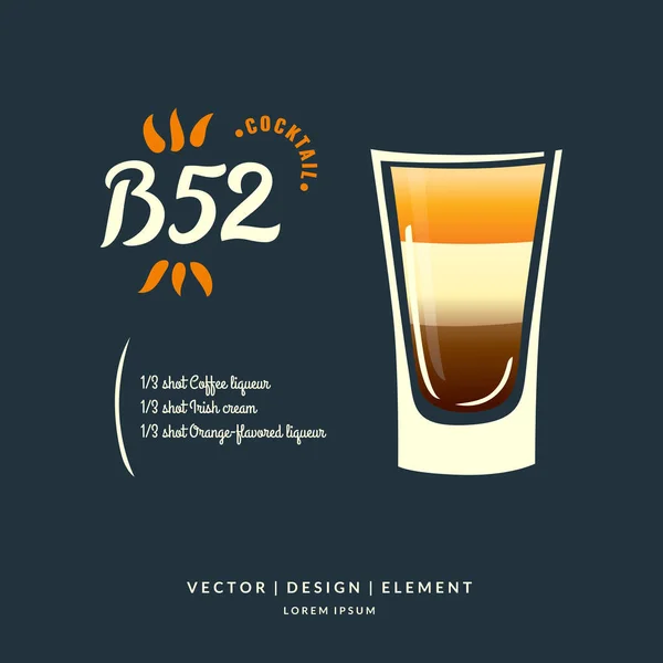 Moderne hand getrokken belettering label voor alcohol cocktail B 52. Kalligrafie penseel en inkt. — Stockvector