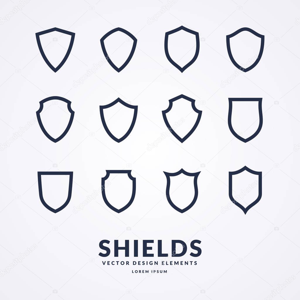 Set of different shields, templates for design of signs.