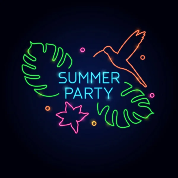 El cartel de neón fiesta de verano . — Vector de stock