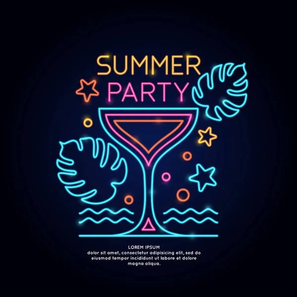 Neon poster yaz partisi. Deniz reklam seyahat tatil.