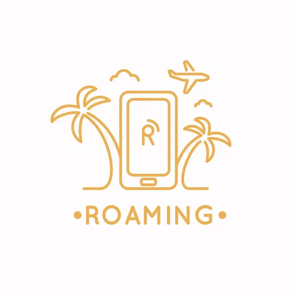 Linear illustration of international roaming on the mobile phone. — Stock Vector
