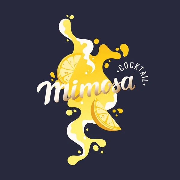 Modern elle çizilmiş alkol için etiket yazı kokteyl Mimoza. — Stok Vektör