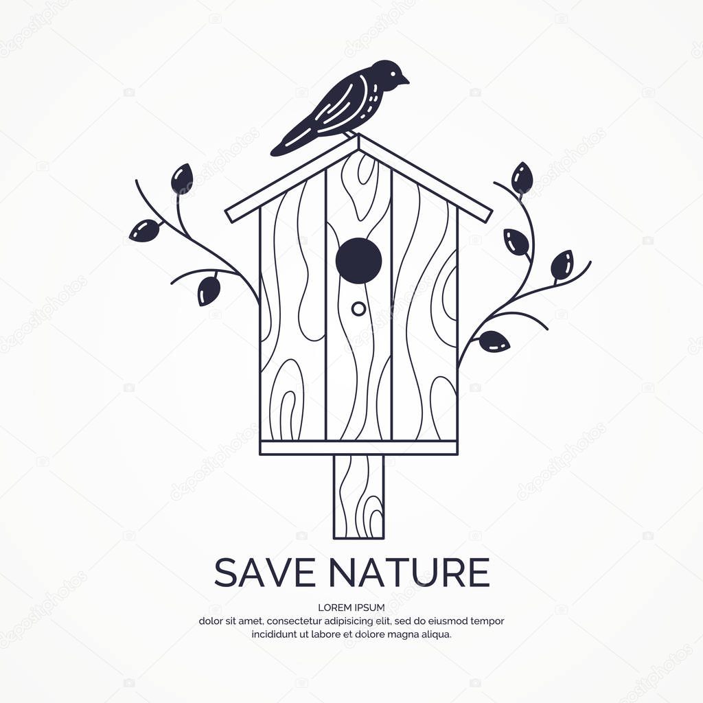 Poster with a picture of the birdhouse.