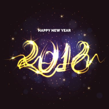 Mutlu yeni yıl 2018. Bir yazıt ve karlı bir arka plan ile parlak poster.