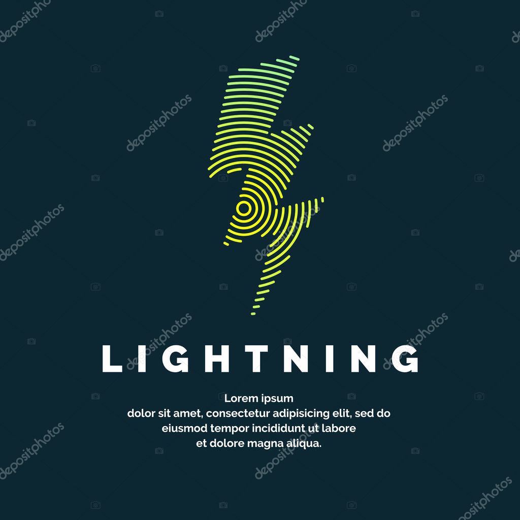 The sign of the energy. The colored zipper of the dynamic lines on a dark background. Bright vector illustration