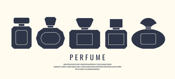 Un juego de frascos de perfume. Silueta negra sobre fondo blanco, ilustración vectorial . — Vector de stock