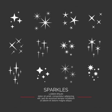 Sparkles yıldız ayarla, öğeleri koyu arka plan üzerinde vektör.