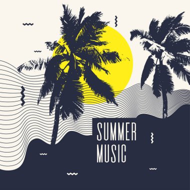 Yaz müzik. Palmiye ağacı ile modern poster.