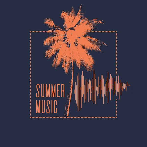 Летняя музыка. Современный плакат с пальмой . — стоковый вектор