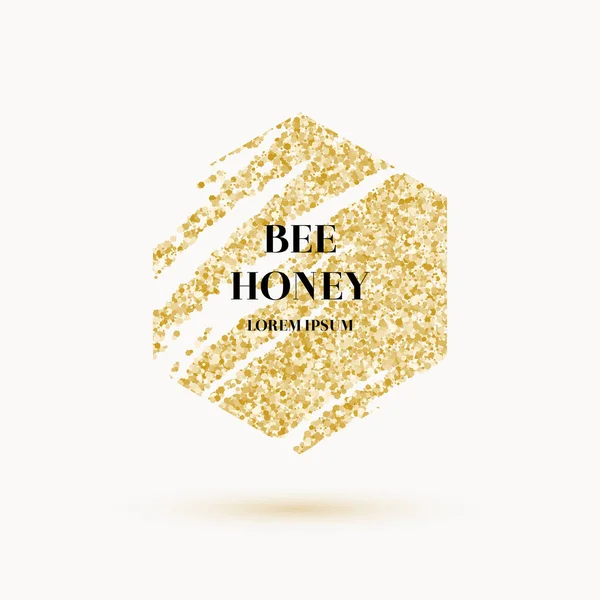 蜂蜂蜜ラベルとゴールドのキラキラとポスター. — ストックベクタ