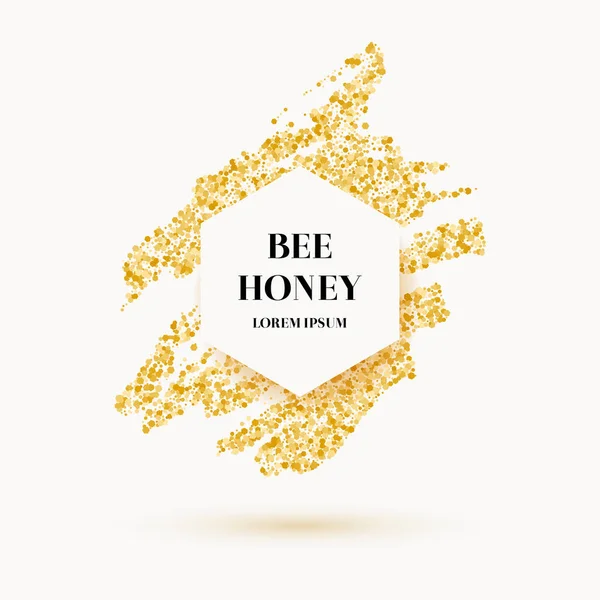 Bienenhonig-Etikett und Poster mit Goldglitter. — Stockvektor